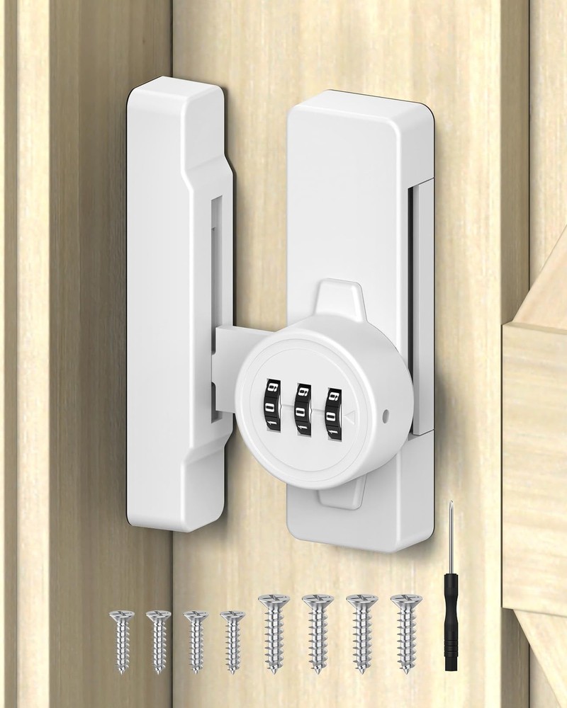 90/180 Degree Barn Door Lock Keyless 3 Digit Combination Security Latch White