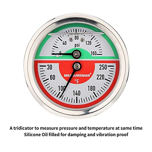 Tridicator, Thermo-Manometer, 2-1/2", Silicone Oil Back Mount-Liquid Filled