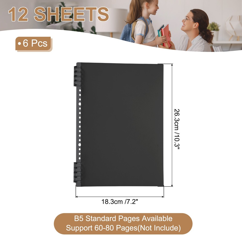 12 Pack B5 22 Mil Plastic Notebook Binder Covers with Binding Comb, Clear Black
