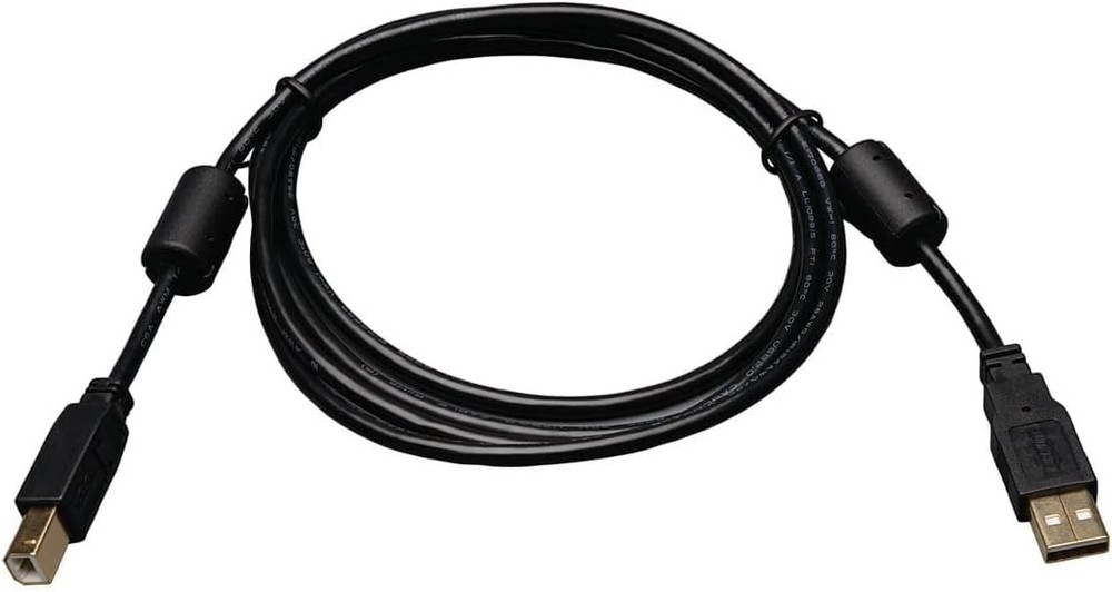 USB 2.0 A/B Gold Device Cable with Ferrite Chokes, 6'