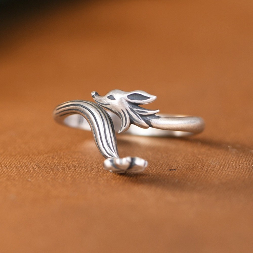 Solid 925 Sterling Silver Band Women gift Flower Fox Open Ring