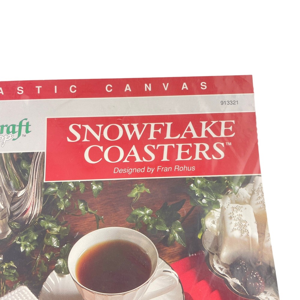 Needlecraft Kit Plastic Canvas Snowflake Coasters and Storage Box White Red