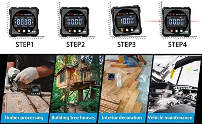 4-Sided Magnetic Digital Angle Finder with Backlight - Ultimate Carpentry Tool