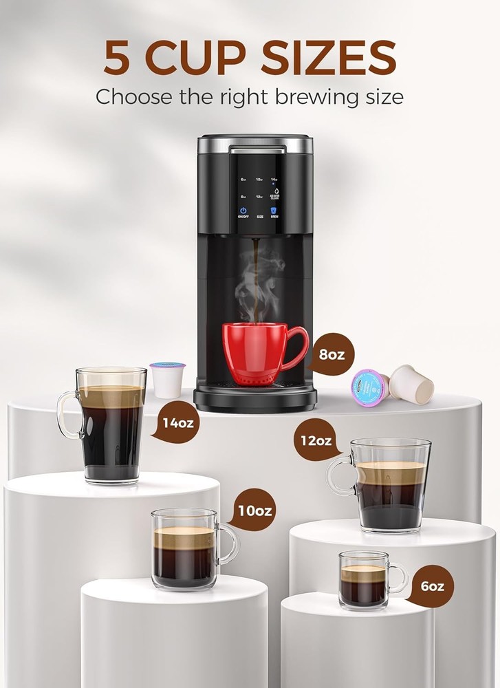 Single Serve Coffee Maker, K-cup Coffee Machine for Capsule & Ground Coffee