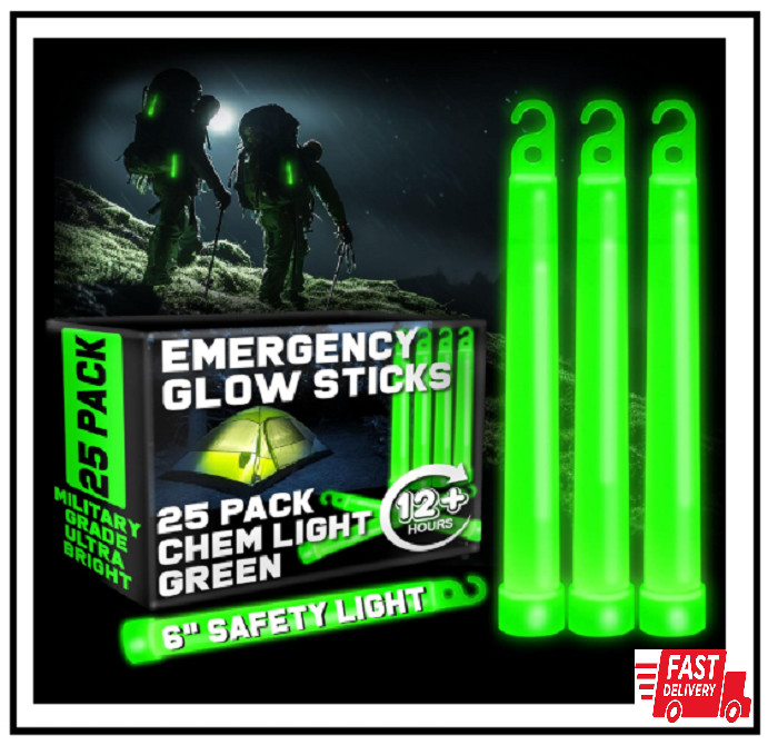 Military Grade Green Glow Sticks - 25 Pack - 12 Hour Bulk Tactical Light Sticks
