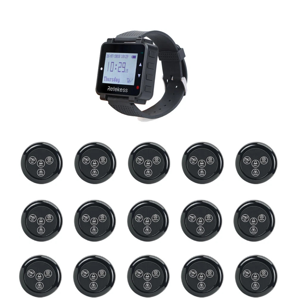 Retekess T128 Wireless Calling System Guest Queuning Waiter Watch 15 Button Cafe