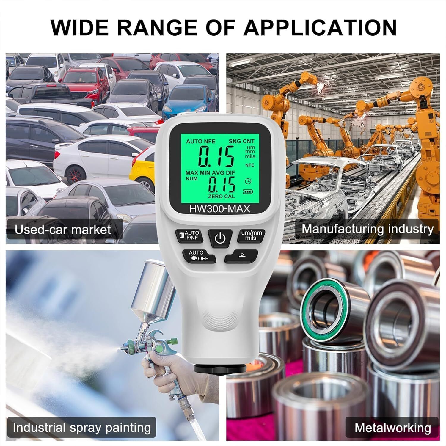 Paint Coating Thickness Tester Auto Measuring Gauge Meter Kit Digital Car HW-300