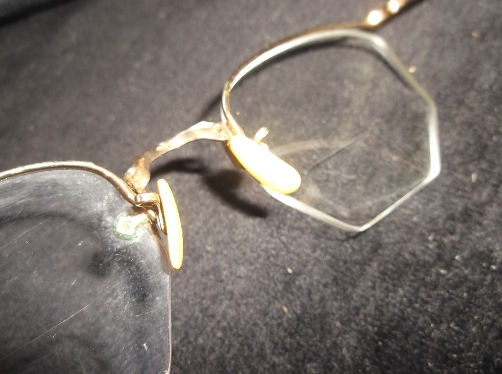 ANTIQUE SPECTACLES 12KGF GOLD TONE - UNTESTED - BIFOCAL + MONOGRAM CASE