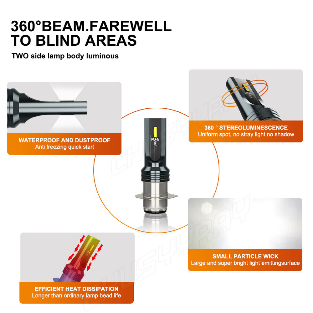 For Yamaha YFZ450 YFZ 450 2004-2017 2018 2pcs H6 LED Headlight 6000K White Bulbs