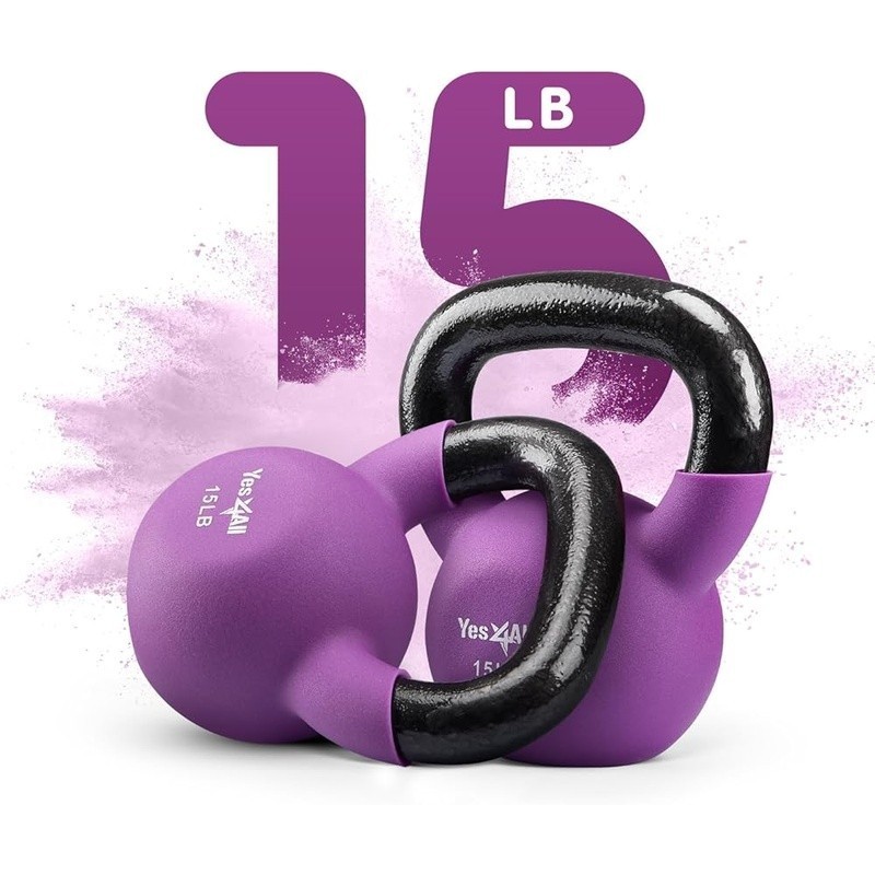 Solid Cast Iron Kettlebell Neoprene Coating Adjustable Weights Home Gym 15LB