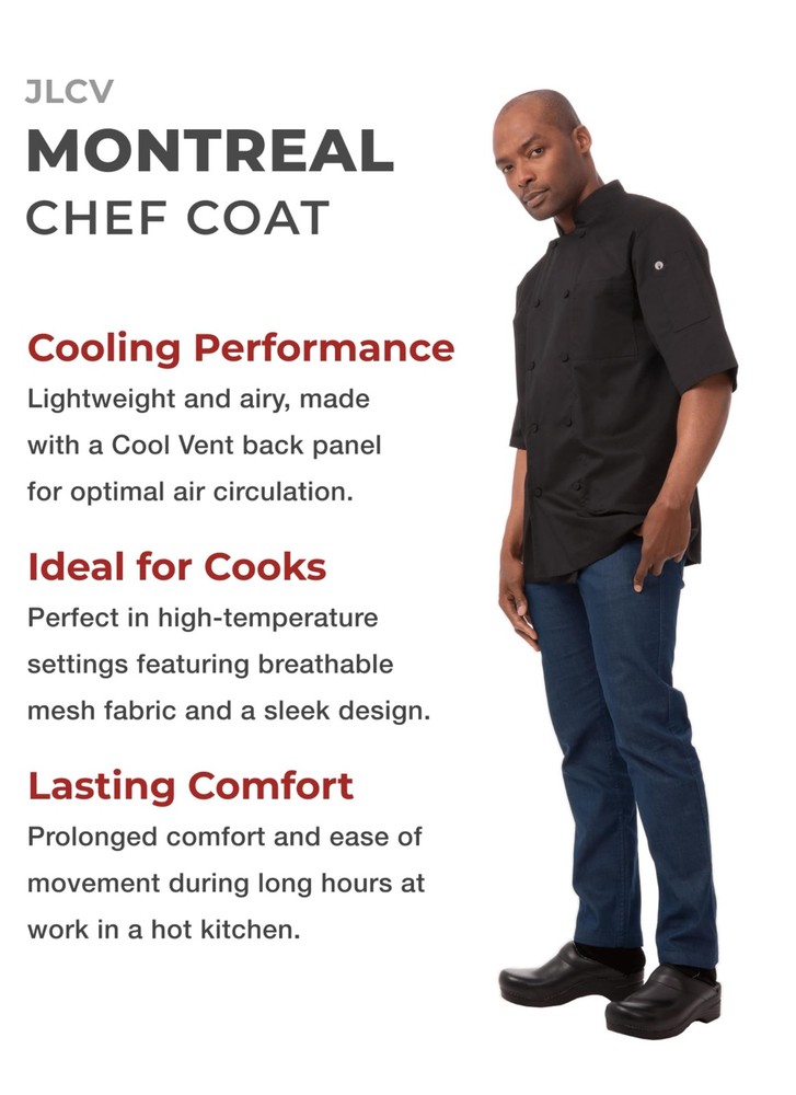 Men's Montreal Cool Vent Chef Coat Black Large