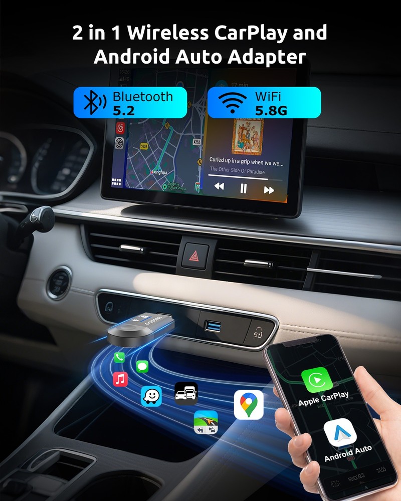 Wireless Carplay Android Auto Adapter USB Car Dongle Connect Box 2 in 1 Mini Box