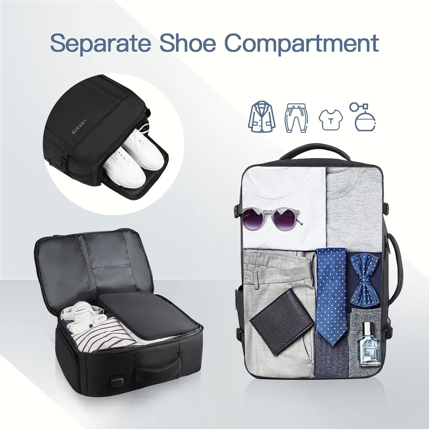 Carry On Backpack, 50L Travel Backpack, Luggage Backpack TSA Flight Approved ...