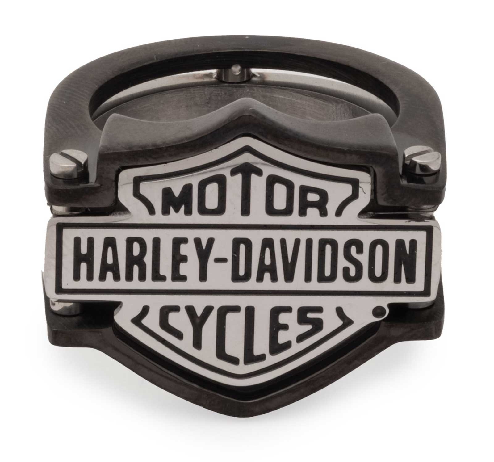 Harley-Davidson Men's Two-Tone Bar & Shield Bolt Stainless Steel Ring, Black
