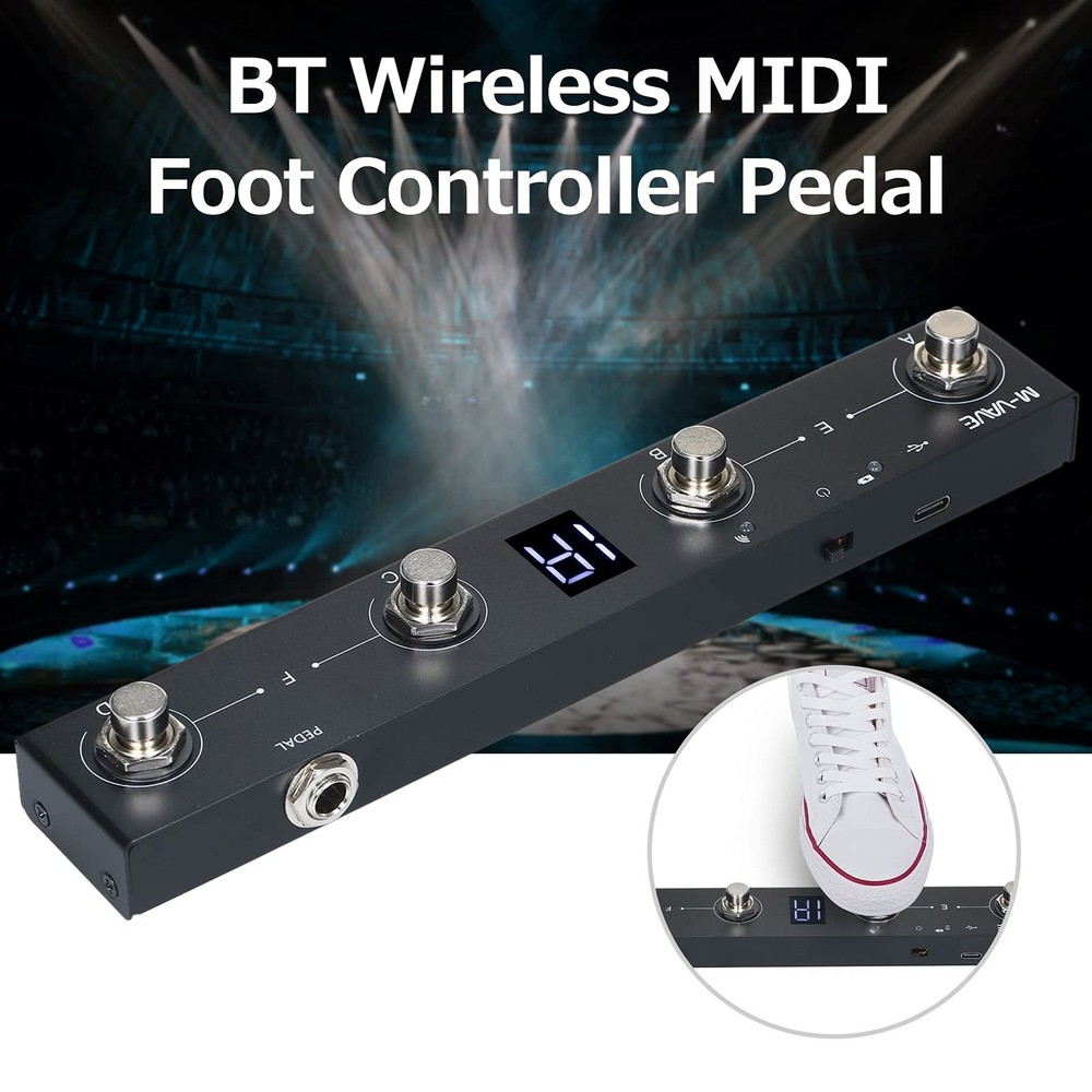 BT MIDI Foot Controller Wireless MIDI Controller Rechargeable 4 Buttons Pedal...