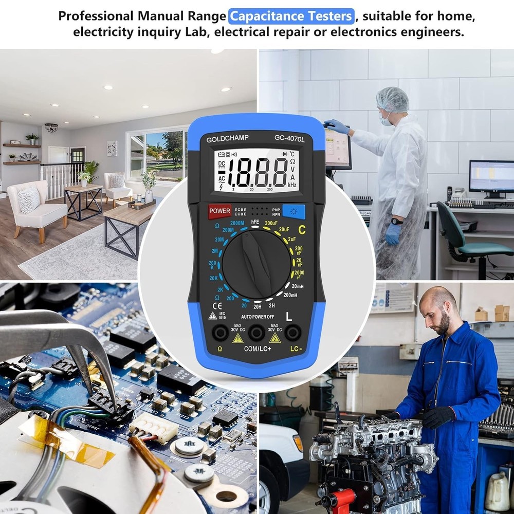 2000pF~200uF Capacitor Tester, 200~2000M0 0hm MeterCapacitance Meter, hFE Mu...
