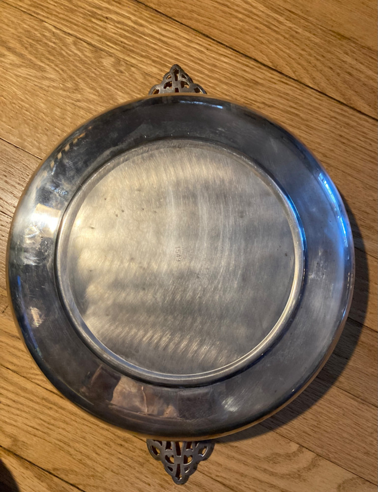 F.B. Rogers Silver Plate Casserole Dish with Anchor Hocking Fire King Glass Pie