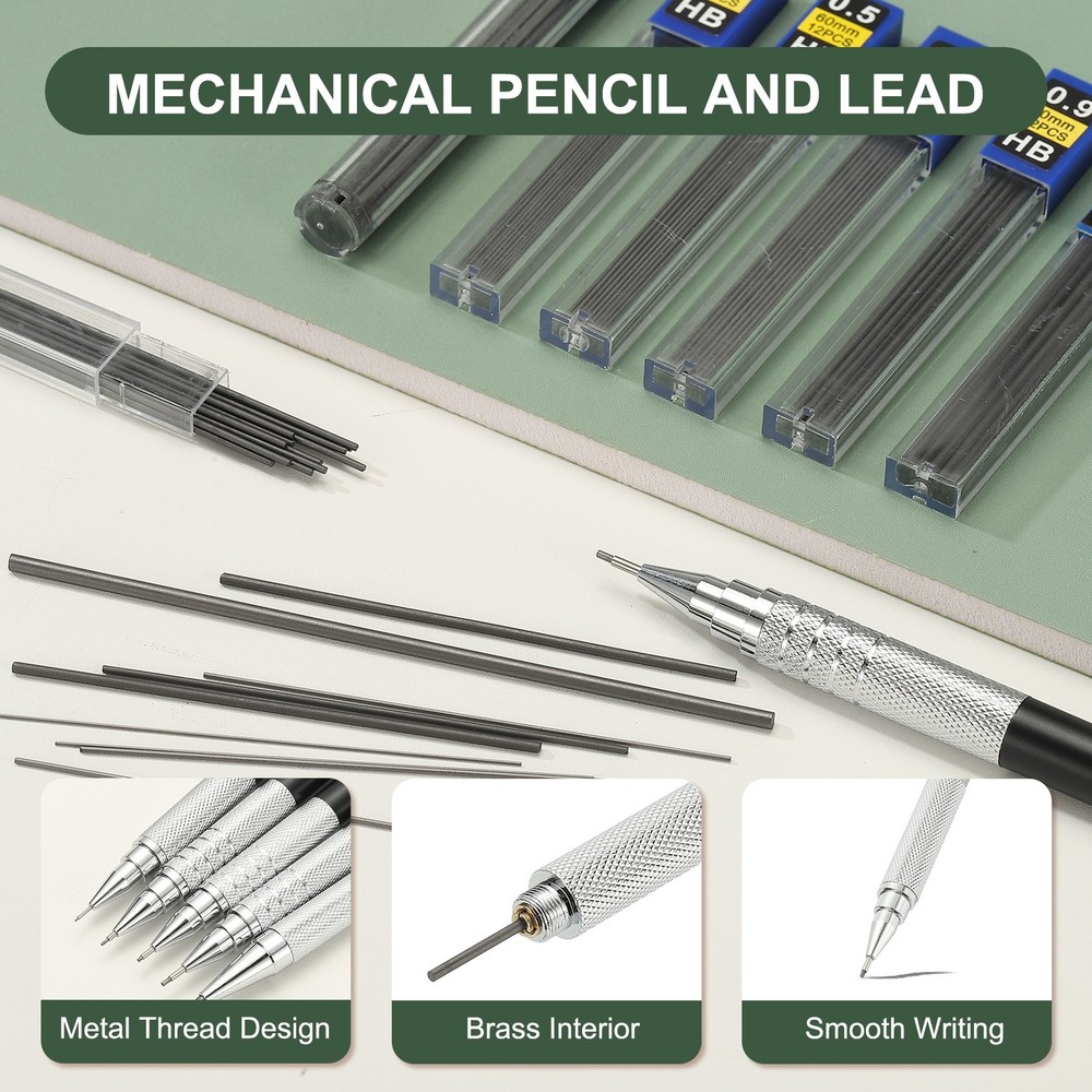 2Pcs Mechanical Pencil 2mm for Drawing, Black