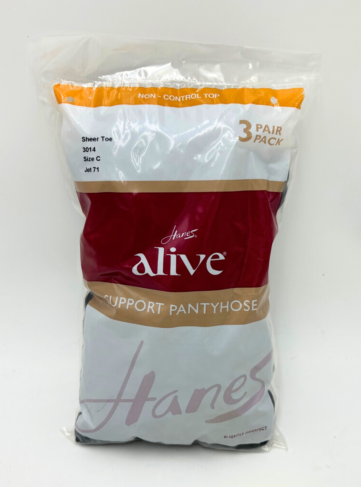 Hanes Alive Support Pantyhose Non Control Top Sheer Toe 3 Pack 3014 Jet Size C