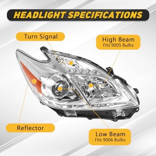 Headlight Assembly Compatible with 2012-2015 Toyota Prius Replacement for