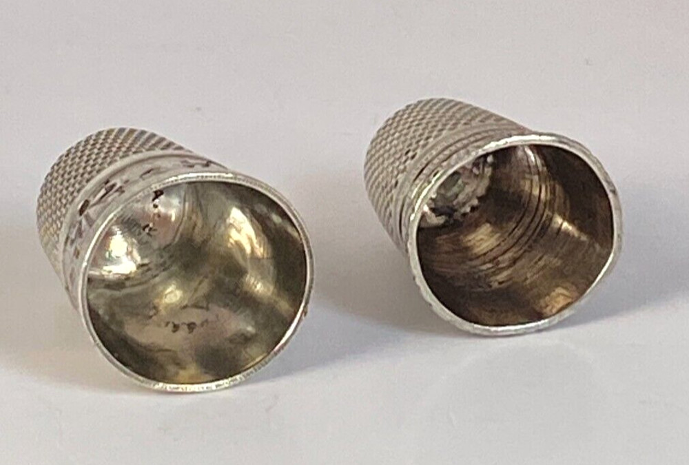 Antique 2x c1910 Solid Silver Thimbles One by U.S.A Simon Brothers & Other