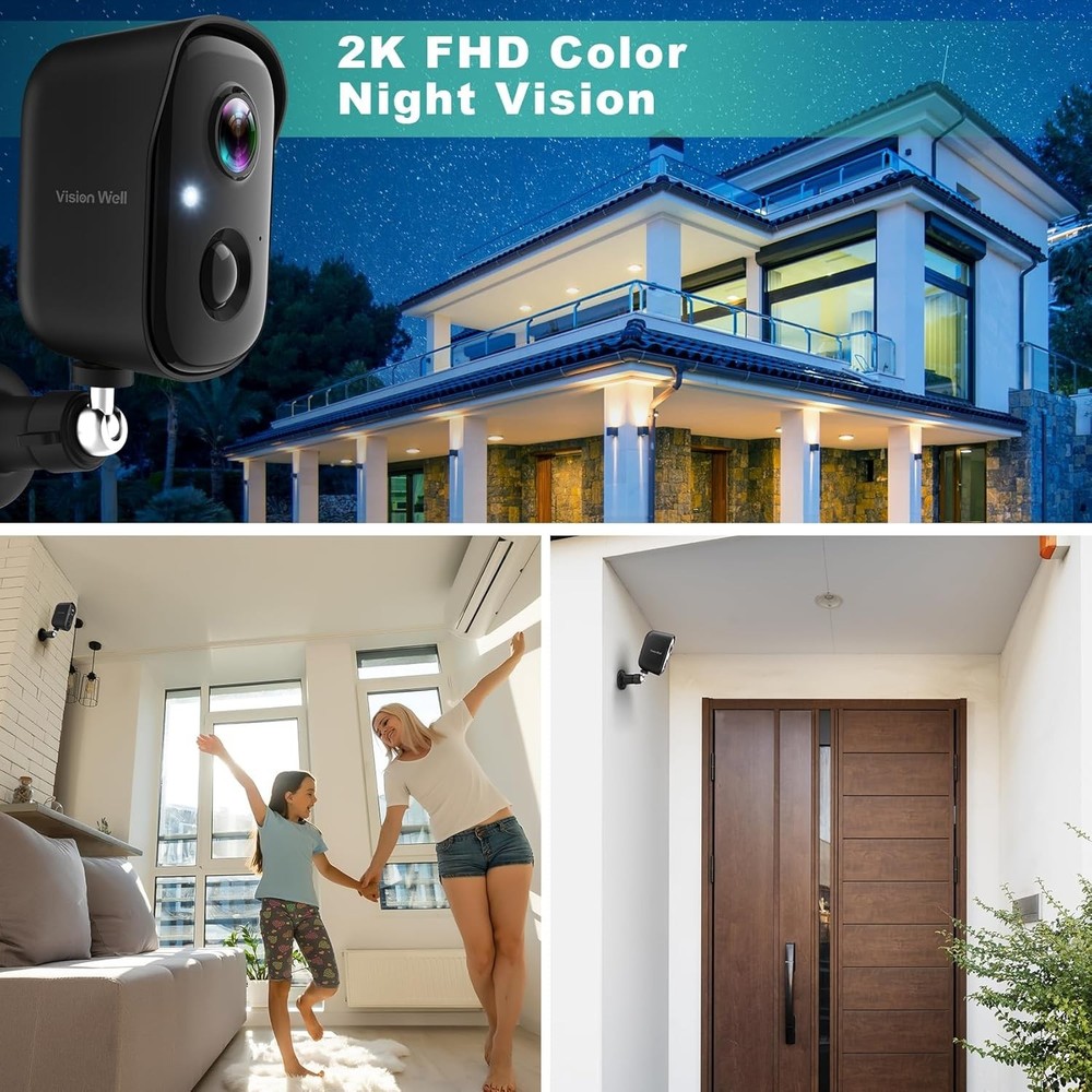 Wall Mountable Security Camera with Rechargeable Battery and Screw Installation
