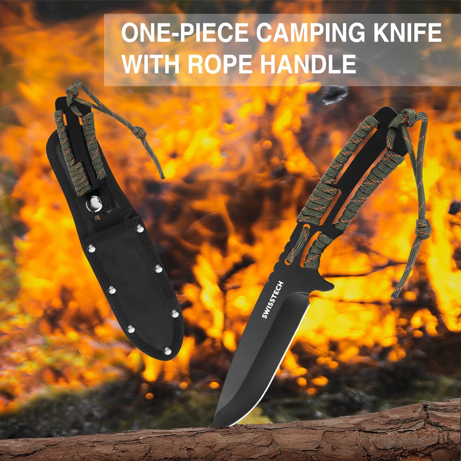 Swiss+Tech 8Pack Hatchet and Machete Axe Fixed Blade Hunting Knife w/Rope Handle