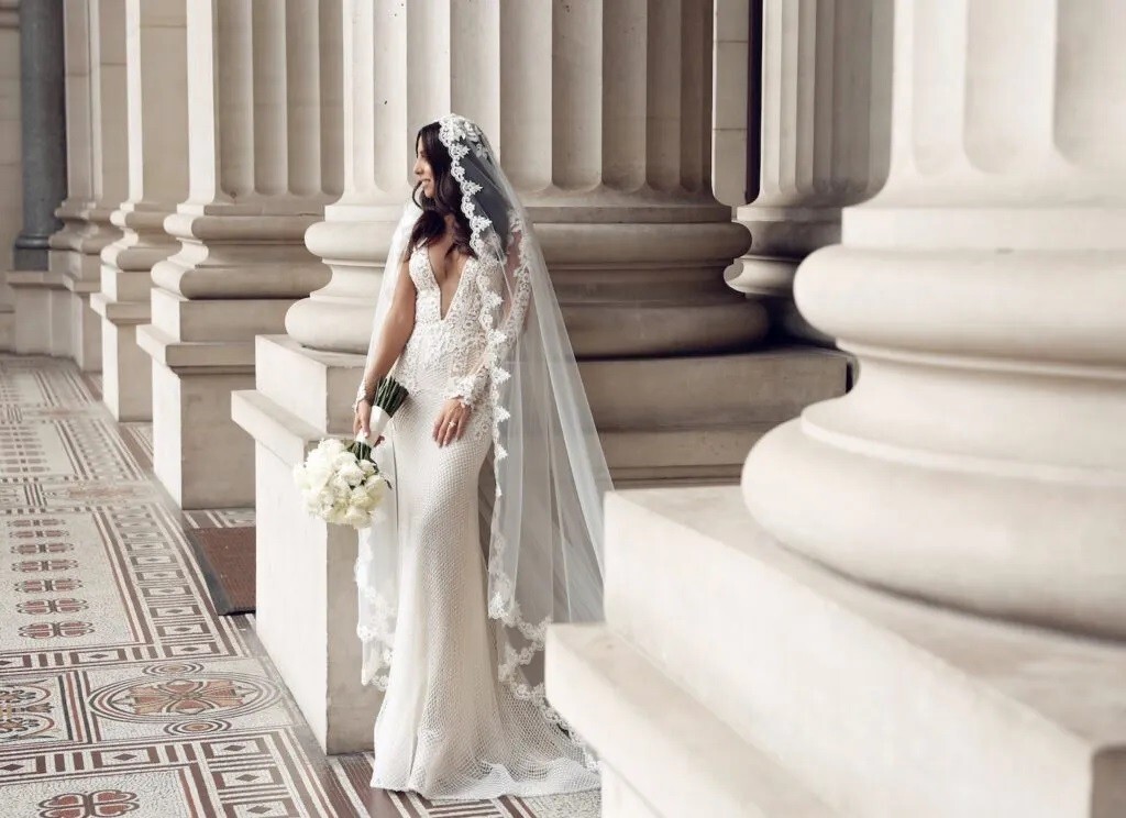 Wedding Mantilla Cathedral one layer bridal Veil lace edge for bride