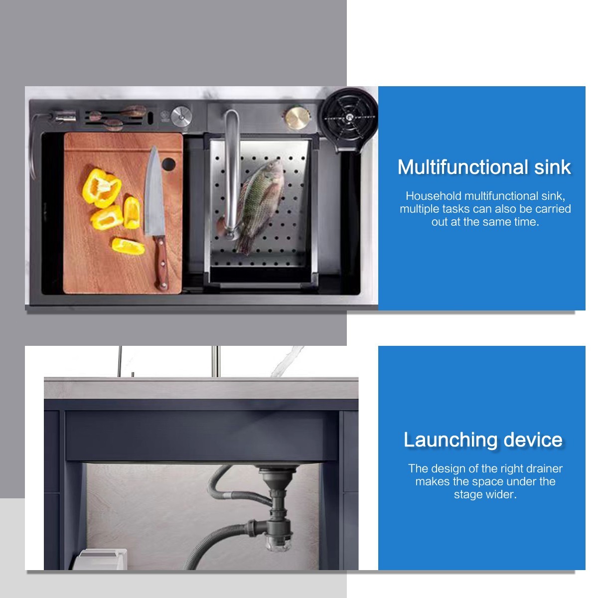 28x17 Flying Rain Stainless Steel Waterfall Kitchen Sink with Faucet Single Bowl