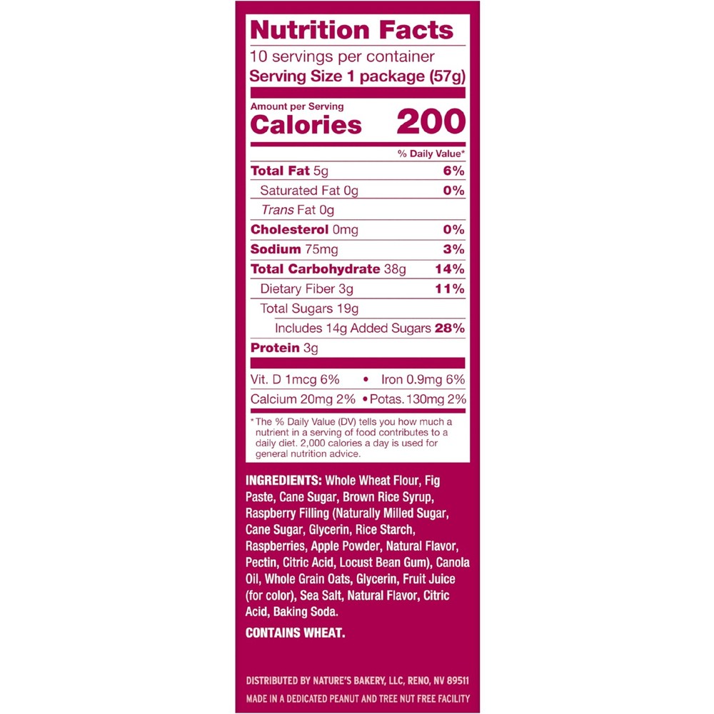 Raspberry Fig Bars Snack 10 Pack 2 oz Each Box