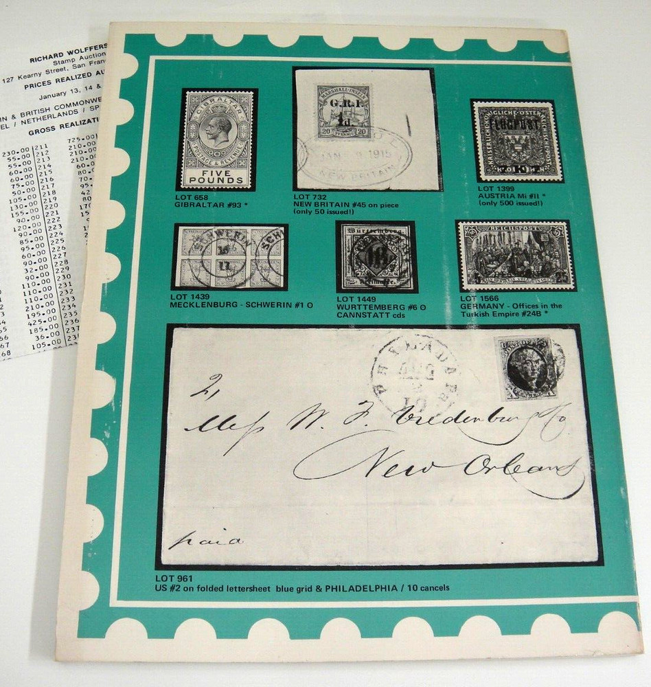 Wolffers Stamp Auction Catalog 1977 w Prices Realized Britain Germany Israel US