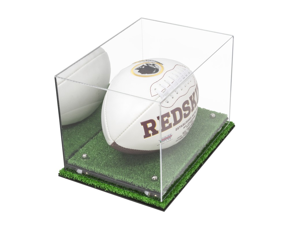 Football Display Case with Mirror, Silver Risers and Turf Base (A004-MSRTB)
