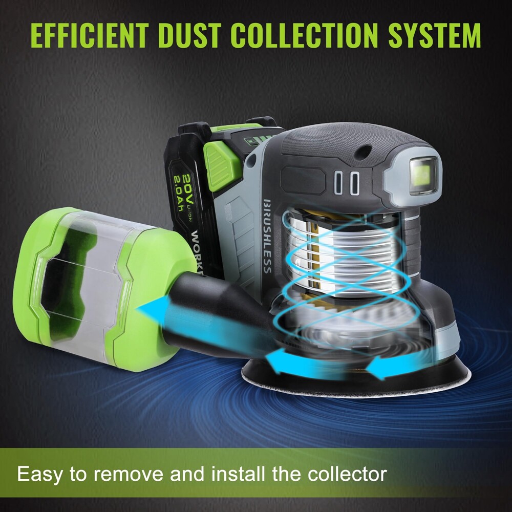 WORKPRO Cordless Brushless Random Orbital Sander 6 Variable Speed 6000-12000 OPM