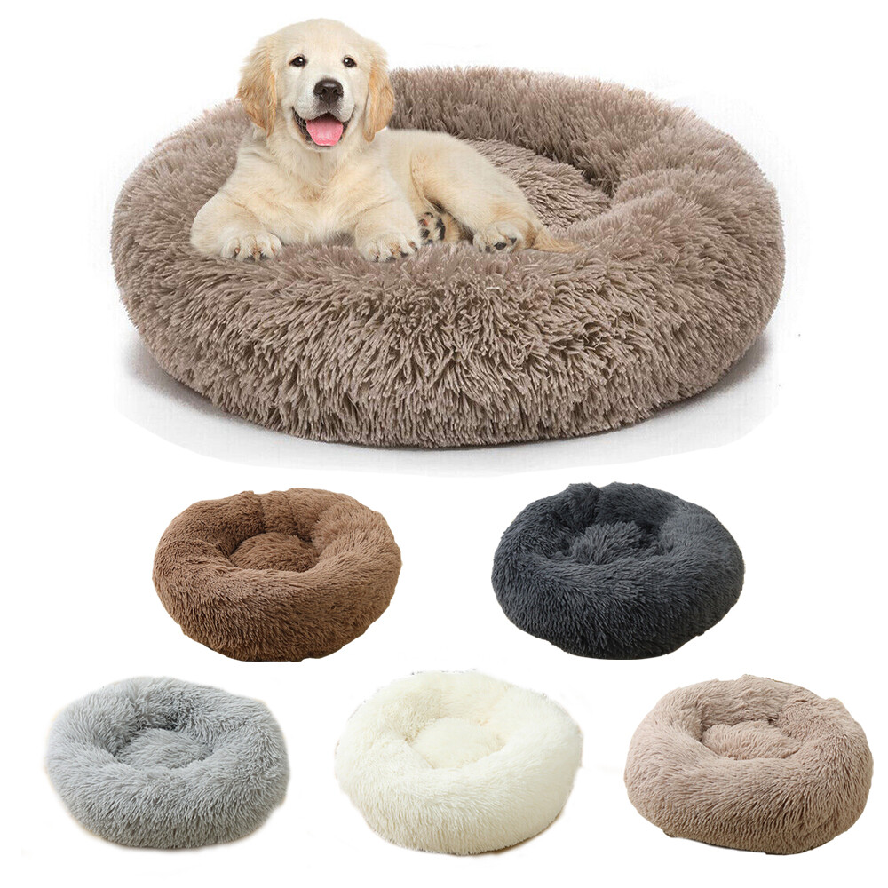 Donut Plush Pet Dog Cat Bed Fluffy Soft Warm Calming Bed Sleeping Kennel Nest