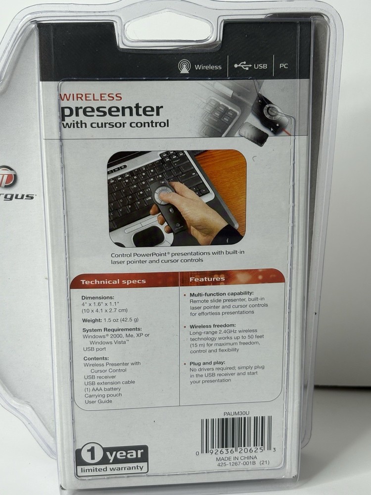 Targus Wireless Presenter With Cursor Control And Laser Pointer - Brand New