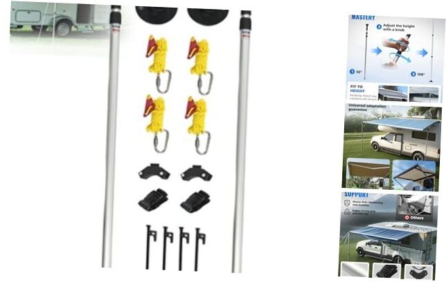 RV Awning Tie Down kit 108" Extended Length Adjustable Awning Support Poles