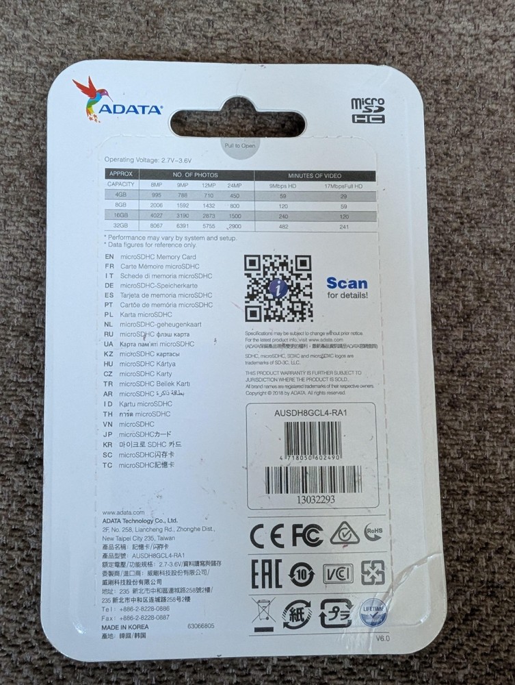 ADATA 8GB Micro SDHC Card Storage Data Digital With Adapter