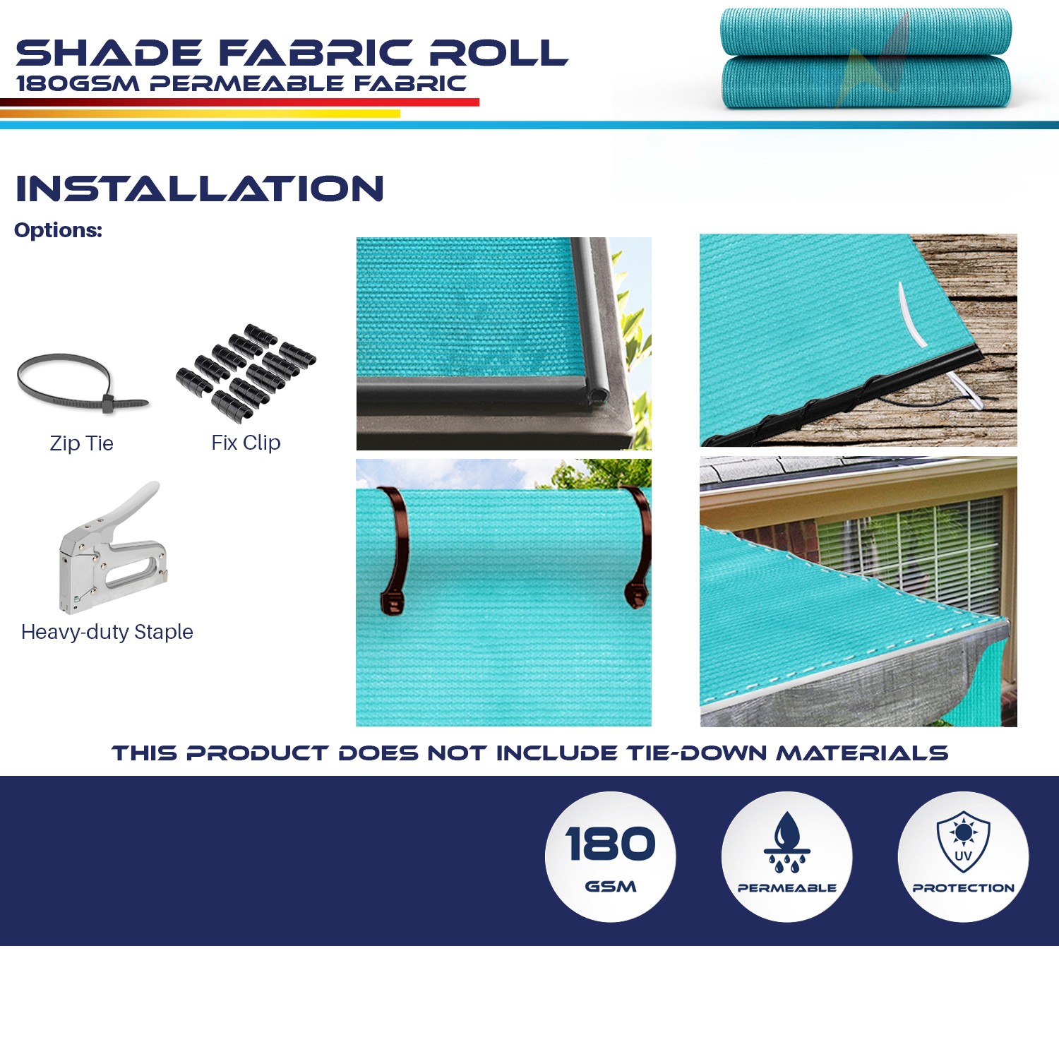 6ft Sun Shade Cloth Fabric Roll for Pergola Cover Canopy Shade Sail Lake Blue