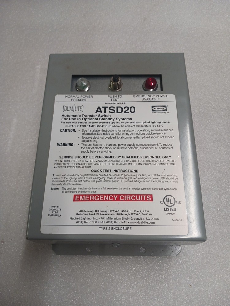 Hubbell Dual Lite Automatic Transfer Switch ATSD20 (1N)