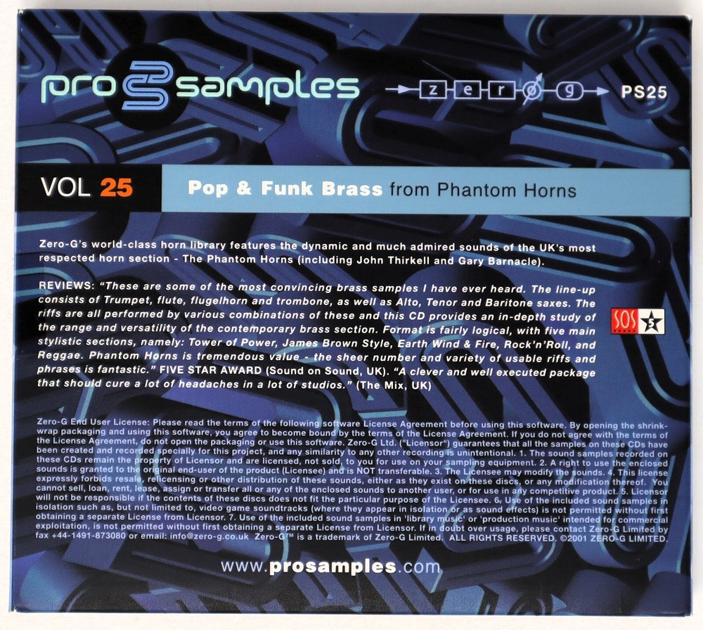 Zero-G Pro Samples 25 Pop Funk Brass Sample Library/Sound Library/Sampling 2 CD