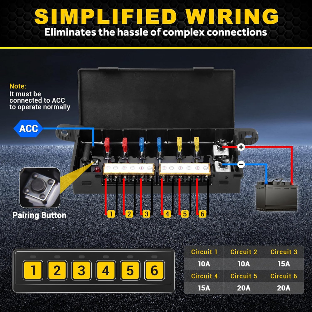 6 Gang Wireless Switch Panel, Multi-Function Toggle Switches, 80A High Power Rel