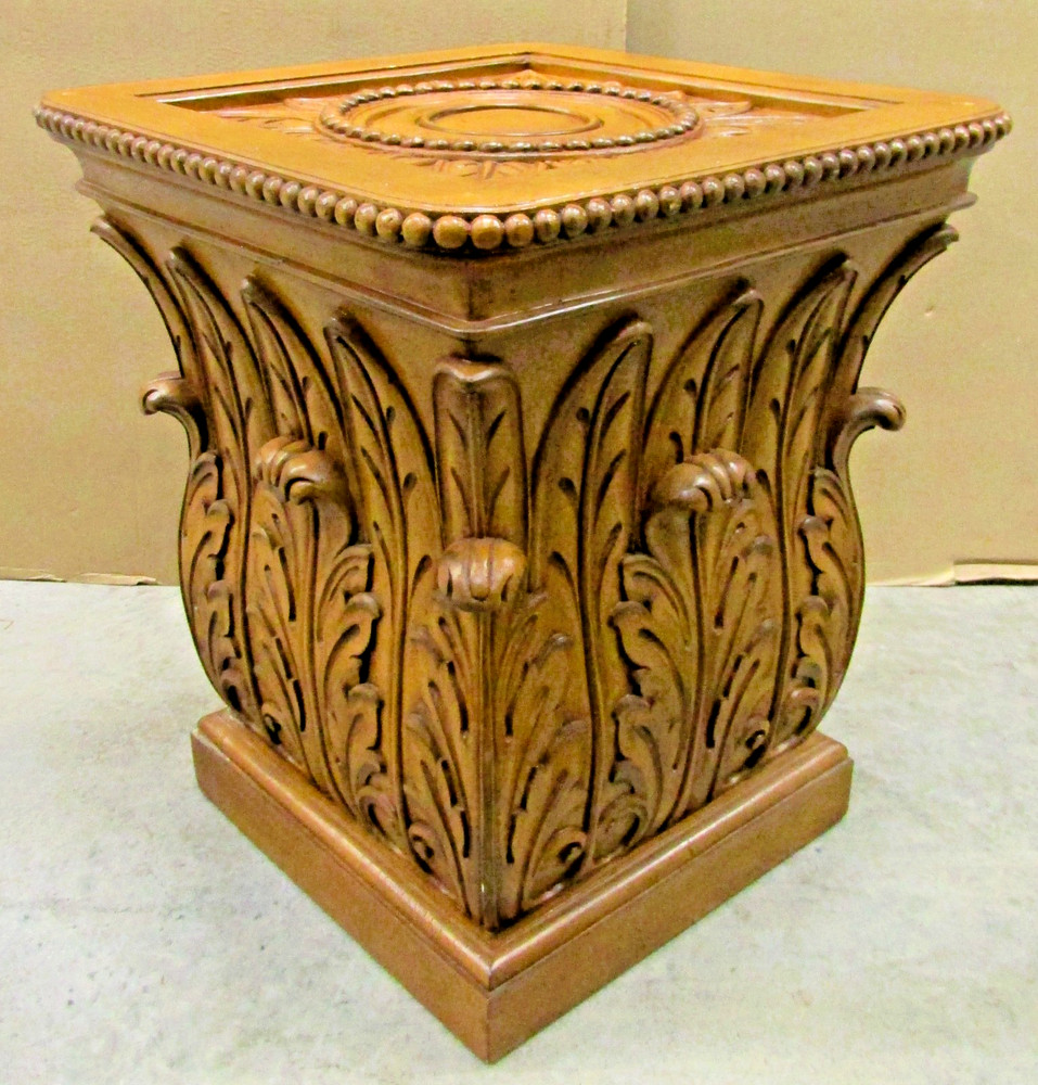 Vintage Carved Acanthus Leaf Beaded Edged Large Square Side Table