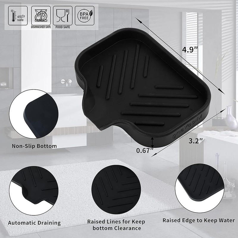 Multi-Functional Silicone Soap Dish W/ Drain Spout Non-Slip Holder Kitchen Bath