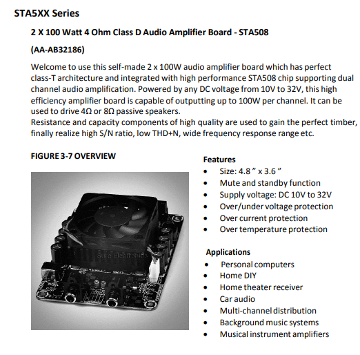 Sure Electronics AA-AB32186 2x100W STA508 Class-T Amplifier Board WONDOM