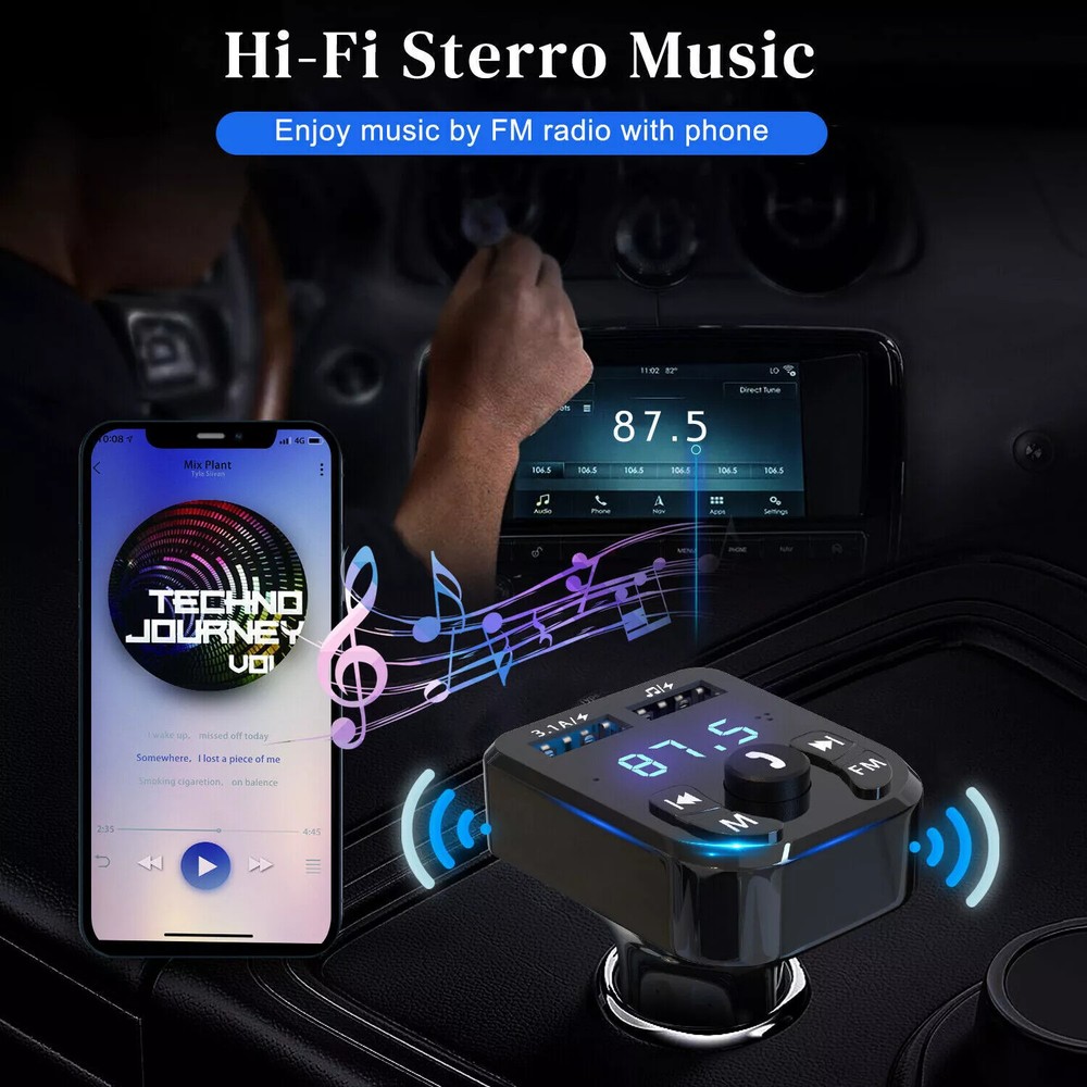 2x Bluetooth FM Transmitter Car Adapter and Car Charger Support Hands-free Call