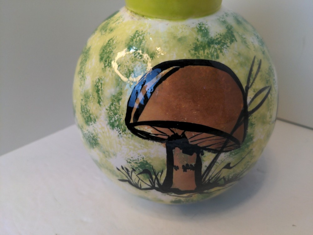 Retro Ceramic Colored Painted Mushroom Pitcher Pottery Signed MCM