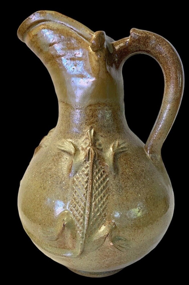 Farmhouse Stoneware Flower Pitcher Primitive Earthenware Rustic Pottery 3D 10”