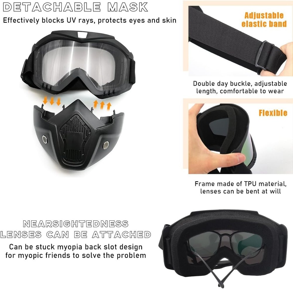 Windproof Motorcycle Goggles with Removable Face Mask - Ultimate Eye Protection