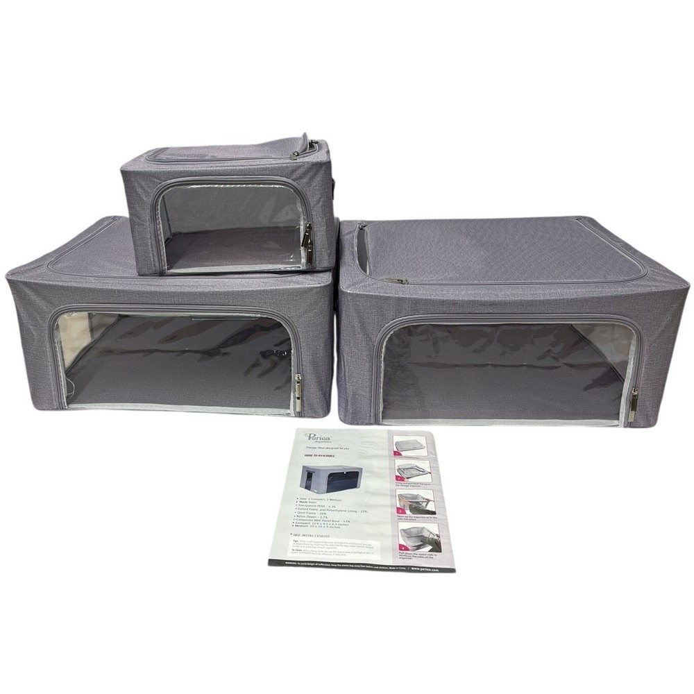 Periea Fabric Storage Organizer Set (3) Gray