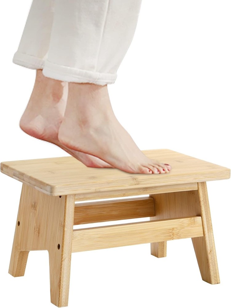 Bamboo Step Stool, Non-Slip One Step Stool